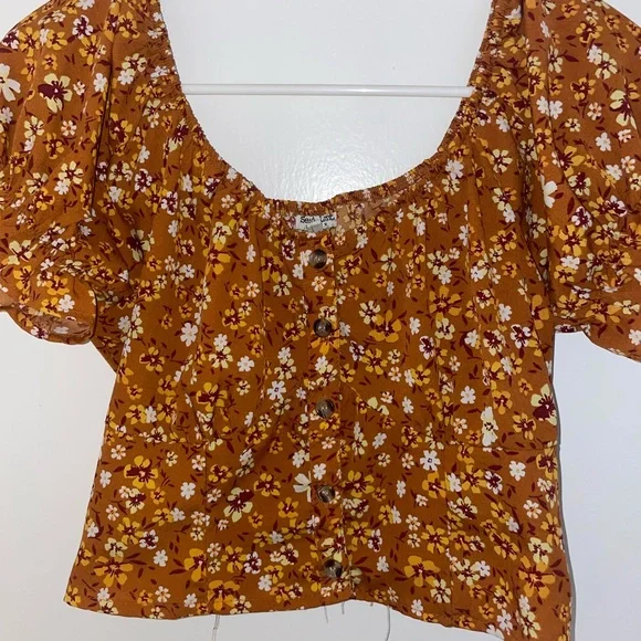 T.J.Maxx Floral Puff Sleeve Blouse - Brown - Picture 3 of 5